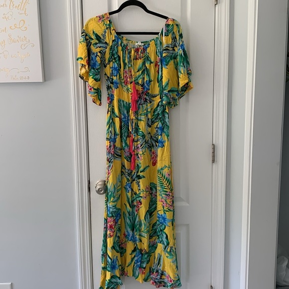 LABEL OF LOVE summer maxi dress size M tropical off the shoulder vacation‎ - Picture 2 of 9
